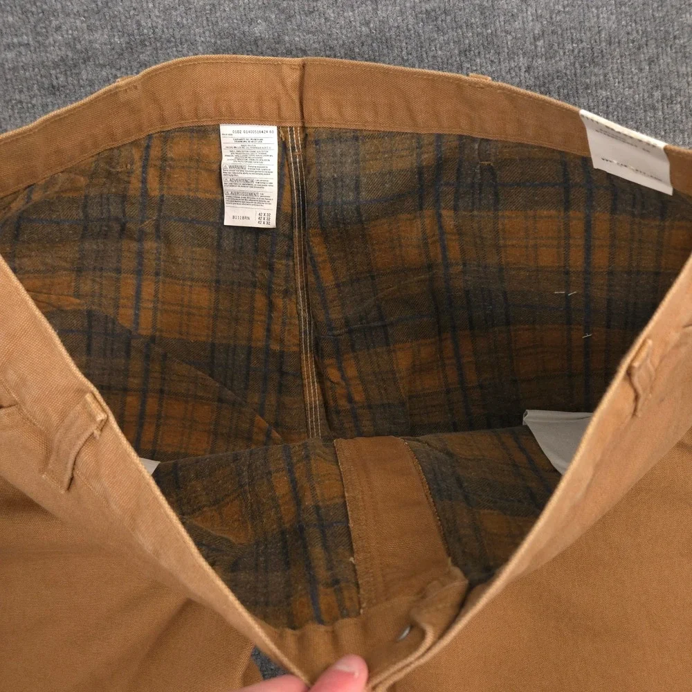 Carhartt Washed Duck Flannel Lined Work Pants Mens 42X32 Brown Made In‎ USA NEW